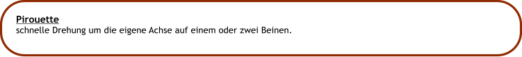 Pirouette schnelle Drehung um die eigene Achse auf einem oder zwei Beinen.